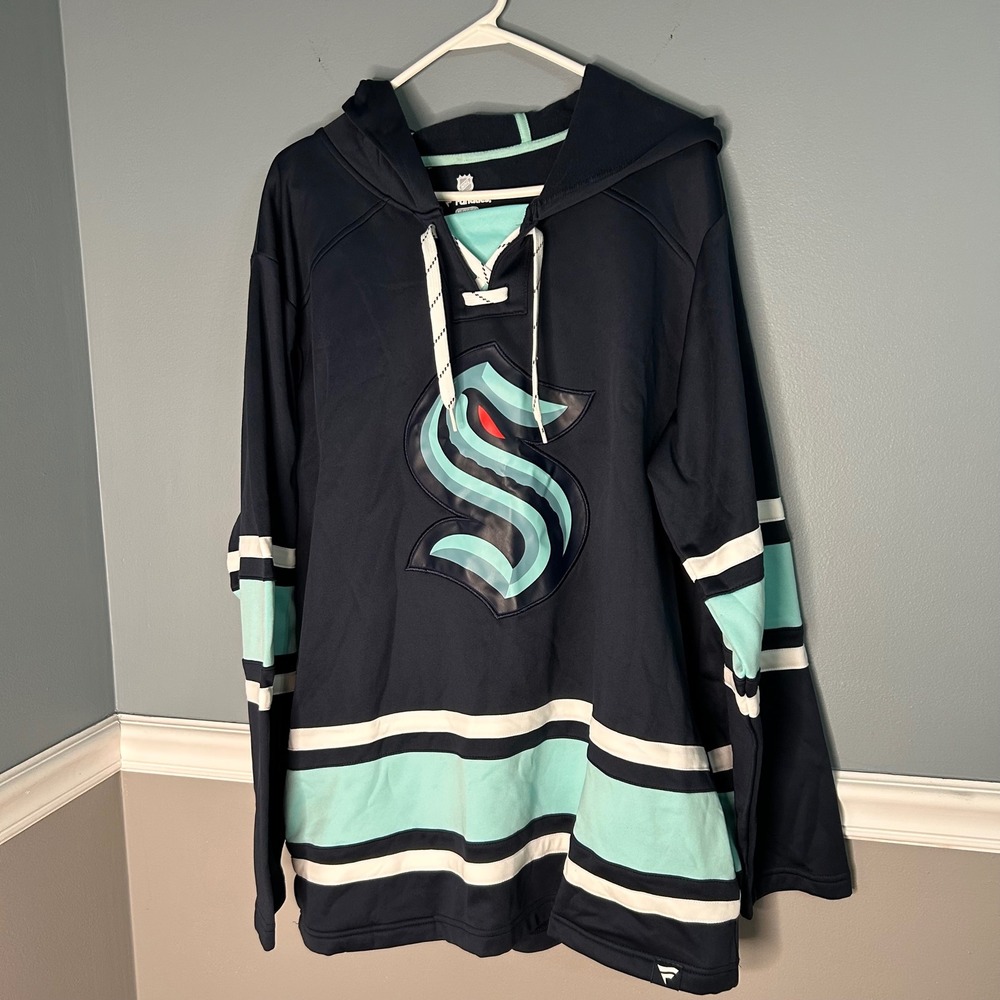 Fanatics NHL Seattle Kraken Navy Lace Up Hoodie Mens XL logo